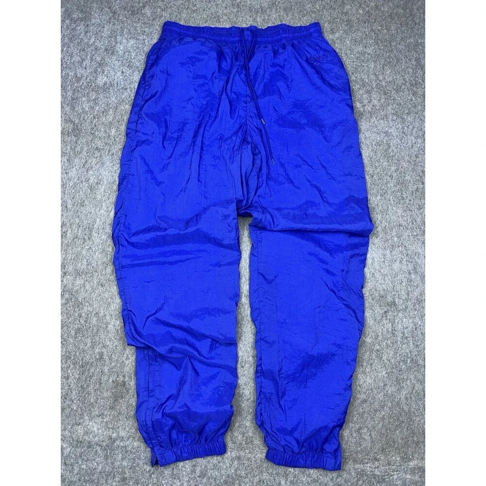 Vtg Reebok Men's Track Pants Blue Nylon Elastic Waist Zip Ankle 90's Size Medium